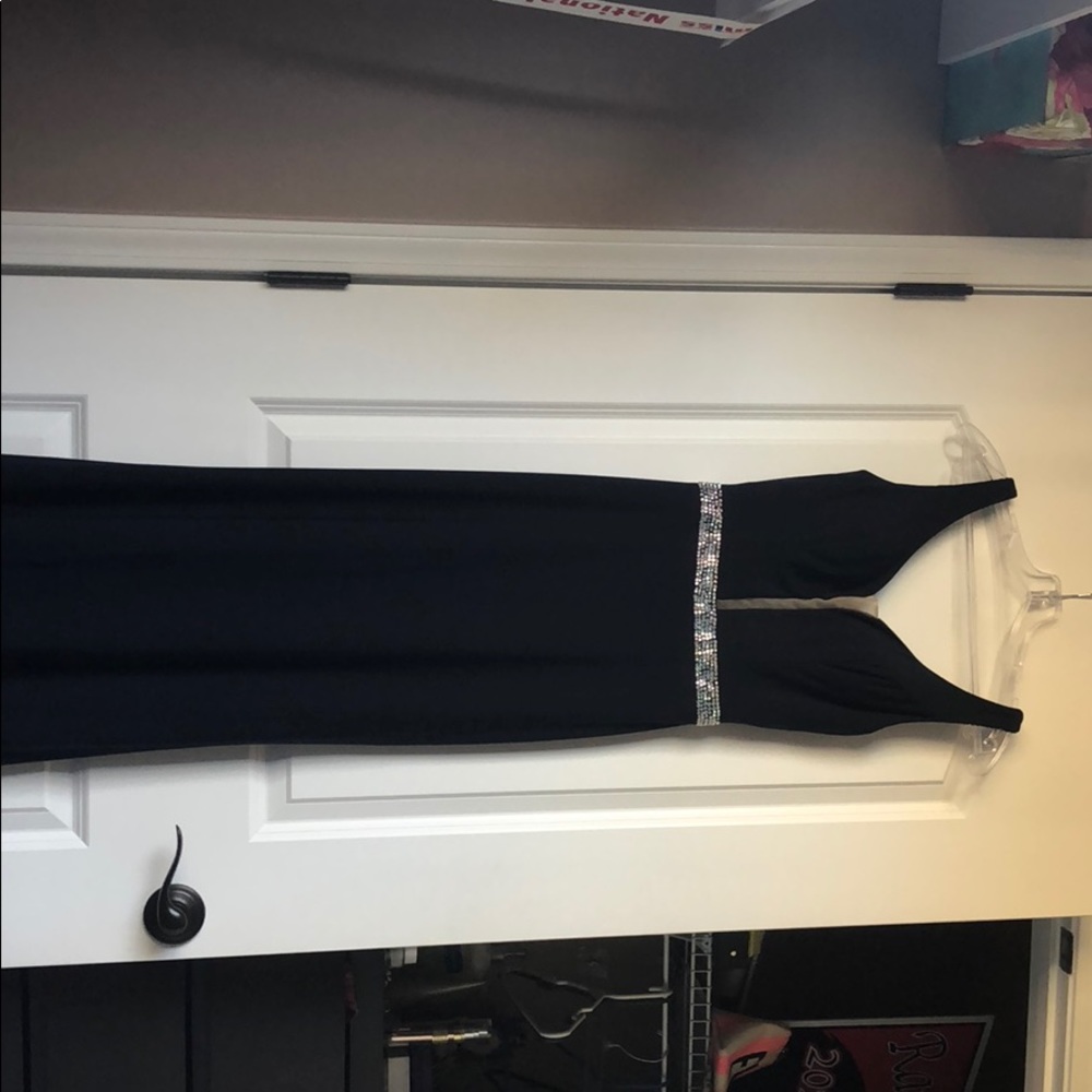 NAVY PROM/FORMAL DRESS. SMALL TRAIN - WORN ONCE